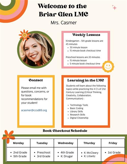 Lesson Schedule, Contact Information, Learning in the LMC, Book Checkout Schedule
